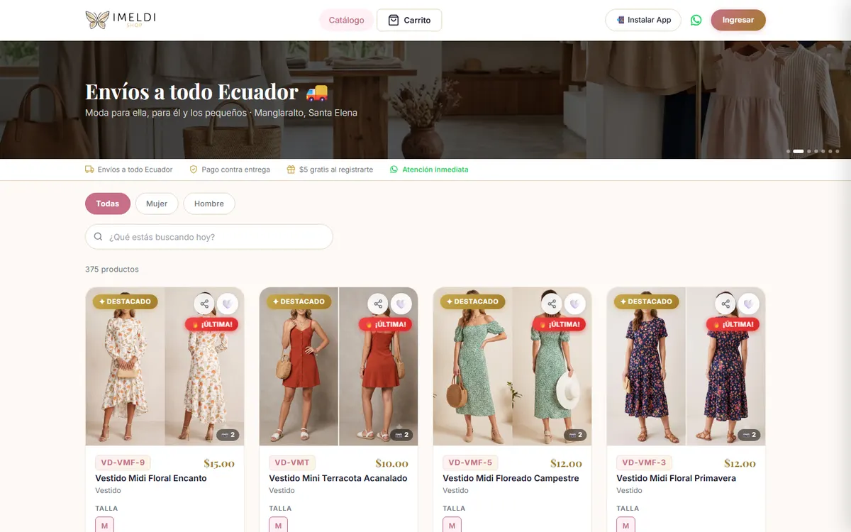 Pantalla de Imeldi Shop