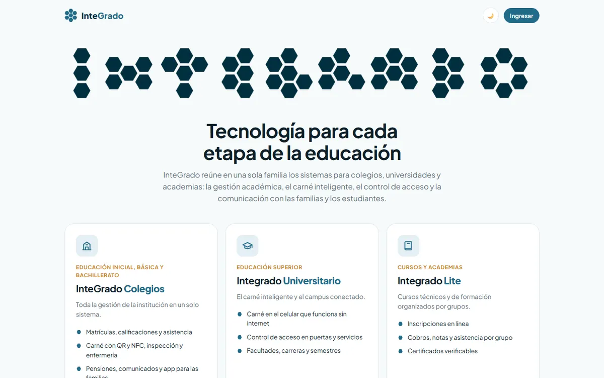 Pantalla de Integrado Colegios