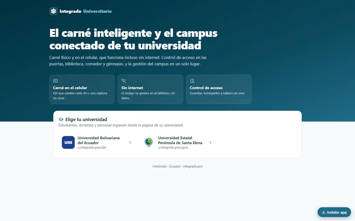 Pantalla de Integrado Universitario